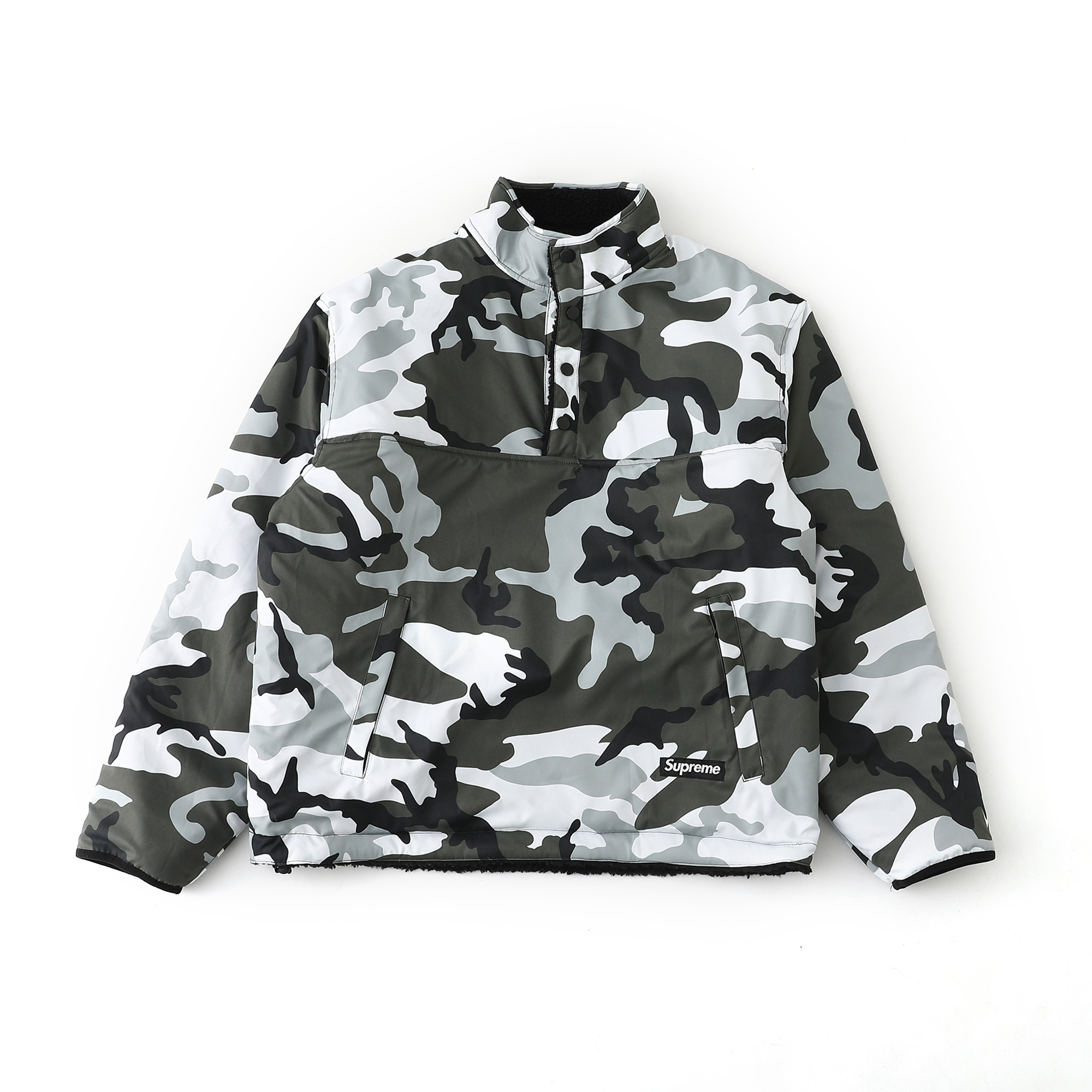 Supreme POLARTEC 联名款 FW25 WEEK8 Polartec Shearling Reversible Pullover 双面穿羊羔毛半拉链套头外套  凤搂 男女同款 黑色 绿色 粉色 树枝迷彩