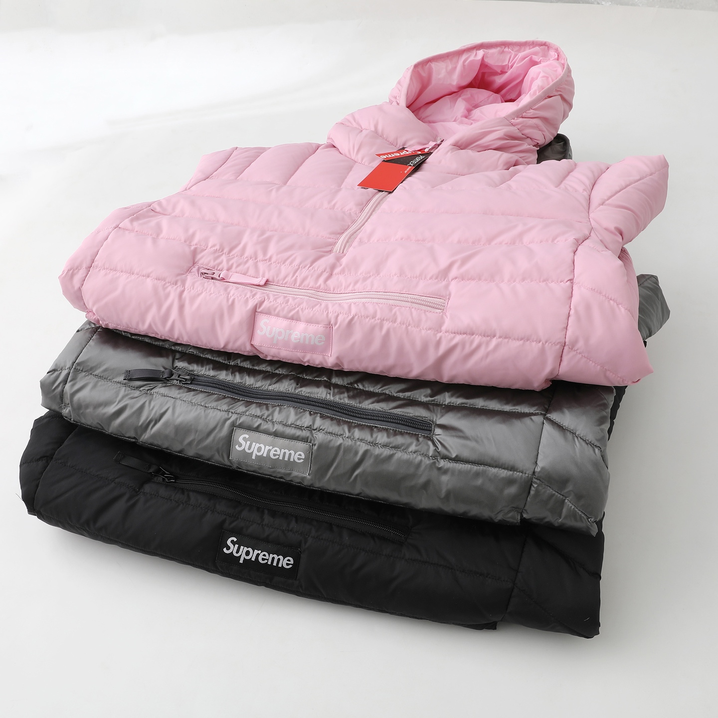 Supreme FW25 box logo WEEK6 Micro Down Half Zip Hooded Pullover 编织徽标标签半拉链袋鼠兜拉链连帽情侣冬季保暖轮胎羽绒服 凤搂 男女同款 