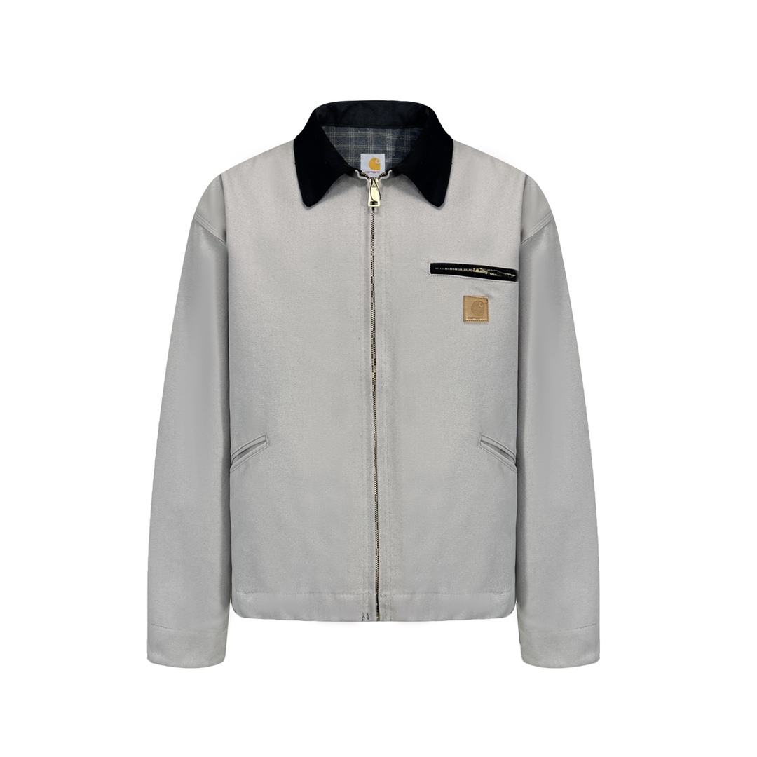 皮标宽松 Carhartt 卡哈特 J97 JACKET 工装经典款底特律帆布毛 毯衬里 翻领夹克 男女同款 （水洗） 灰色