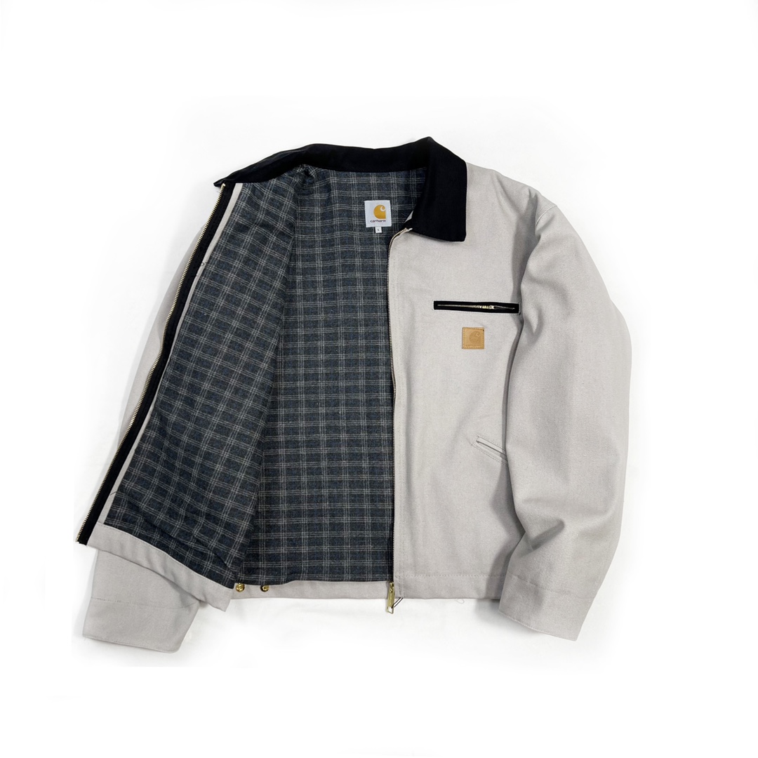皮标宽松 Carhartt 卡哈特 J97 JACKET 工装经典款底特律帆布毛 毯衬里 翻领夹克 男女同款 （水洗） 灰色