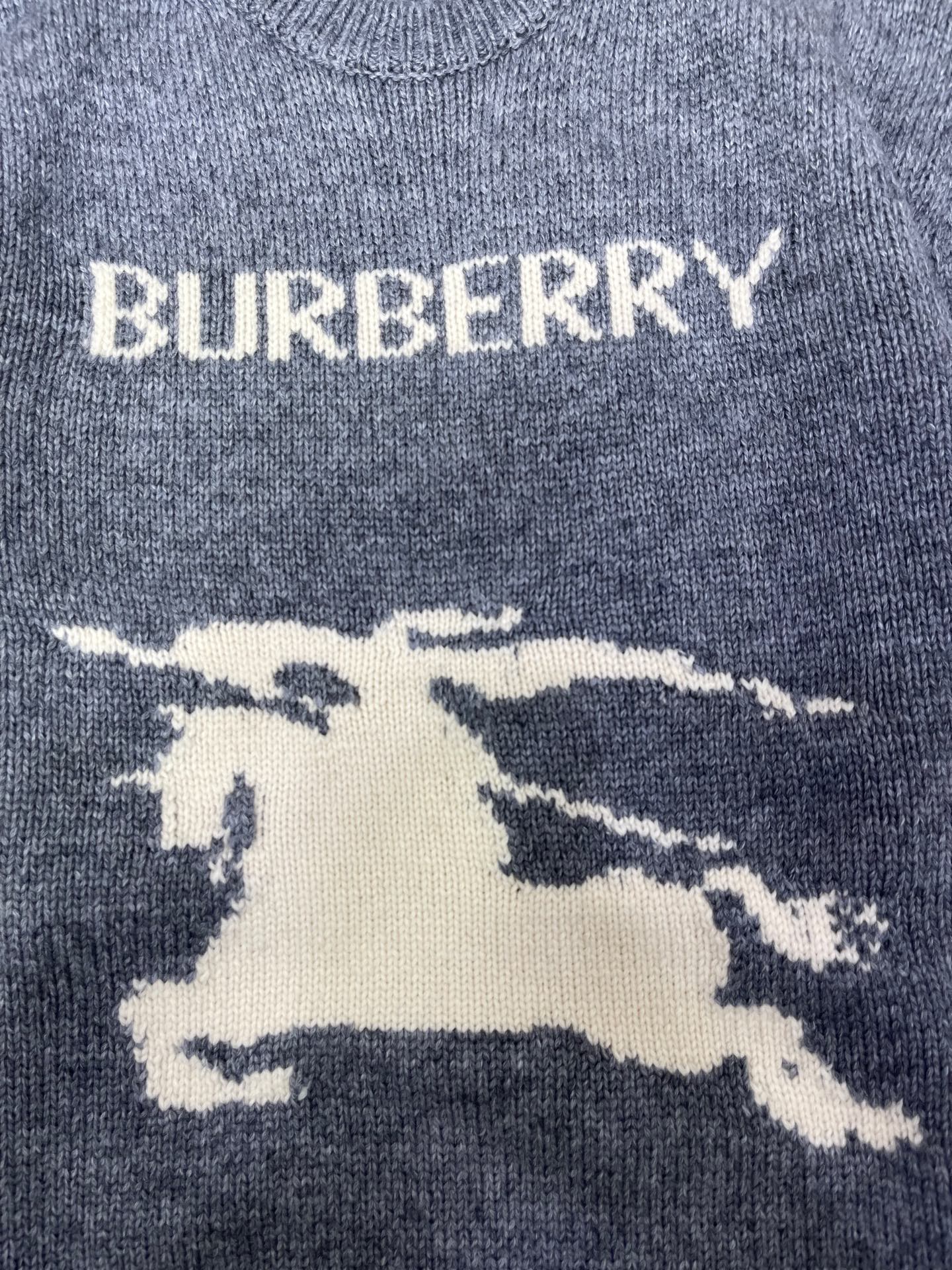 Burberry 巴宝莉 SS25 马术骑士 纯色圆领羊绒毛衣 针织衫 长袖 蓝色 灰色B0 81141541