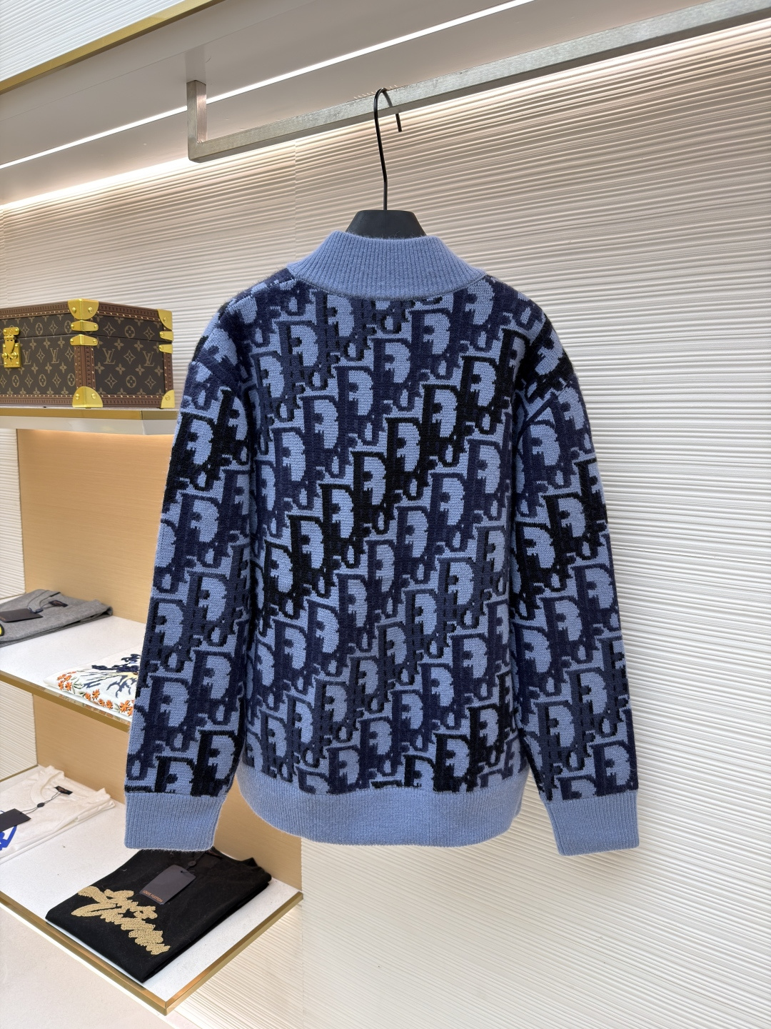 DIOR 迪奥 羊毛印花罗纹拉链针织衫 外套 长袖  蓝色