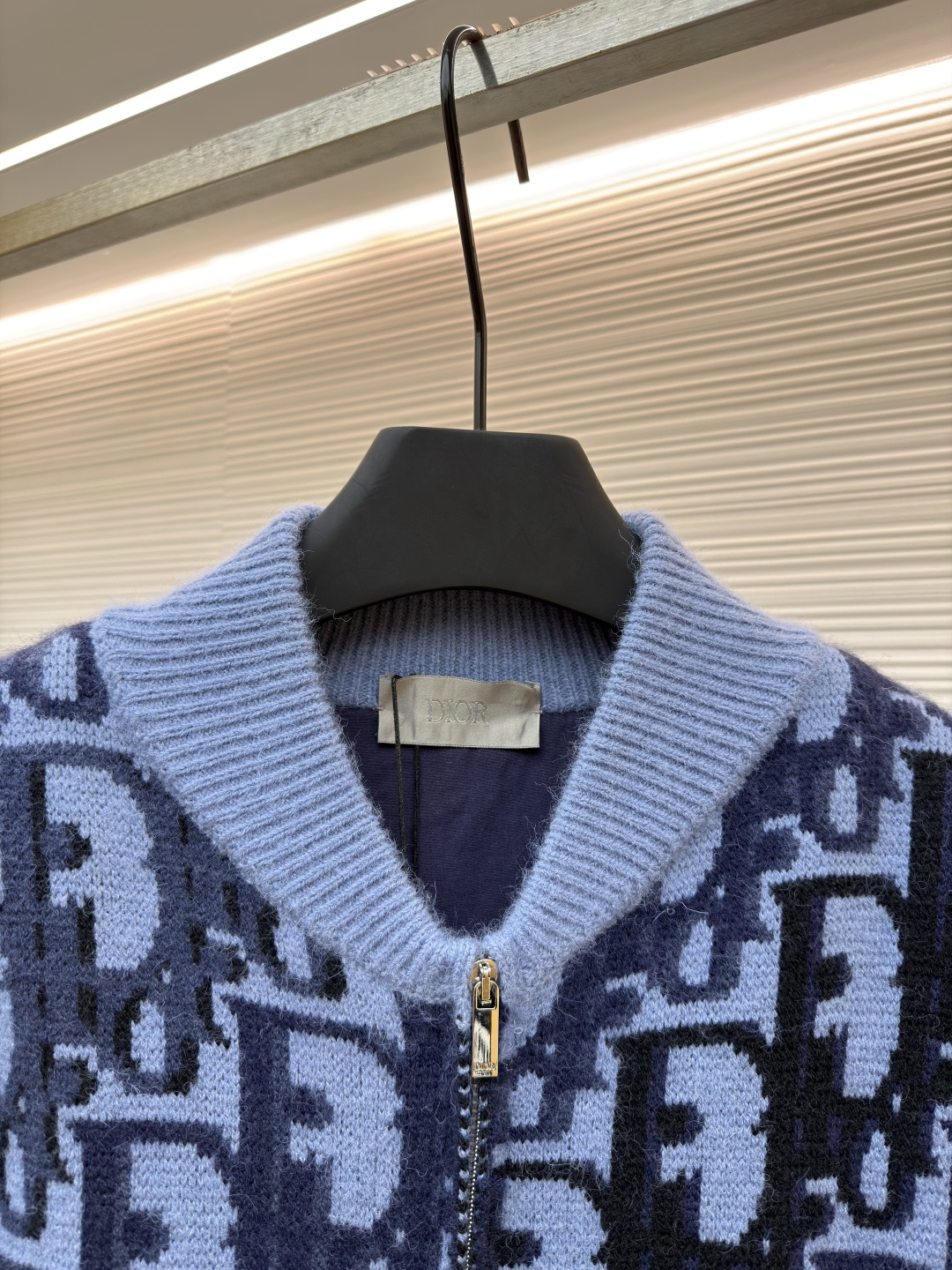 DIOR 迪奥 羊毛印花罗纹拉链针织衫 外套 长袖  蓝色