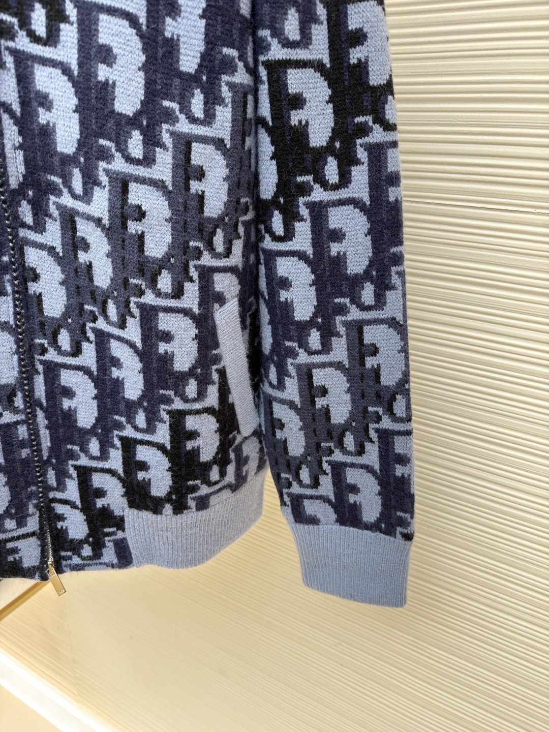 DIOR 迪奥 羊毛印花罗纹拉链针织衫 外套 长袖  蓝色