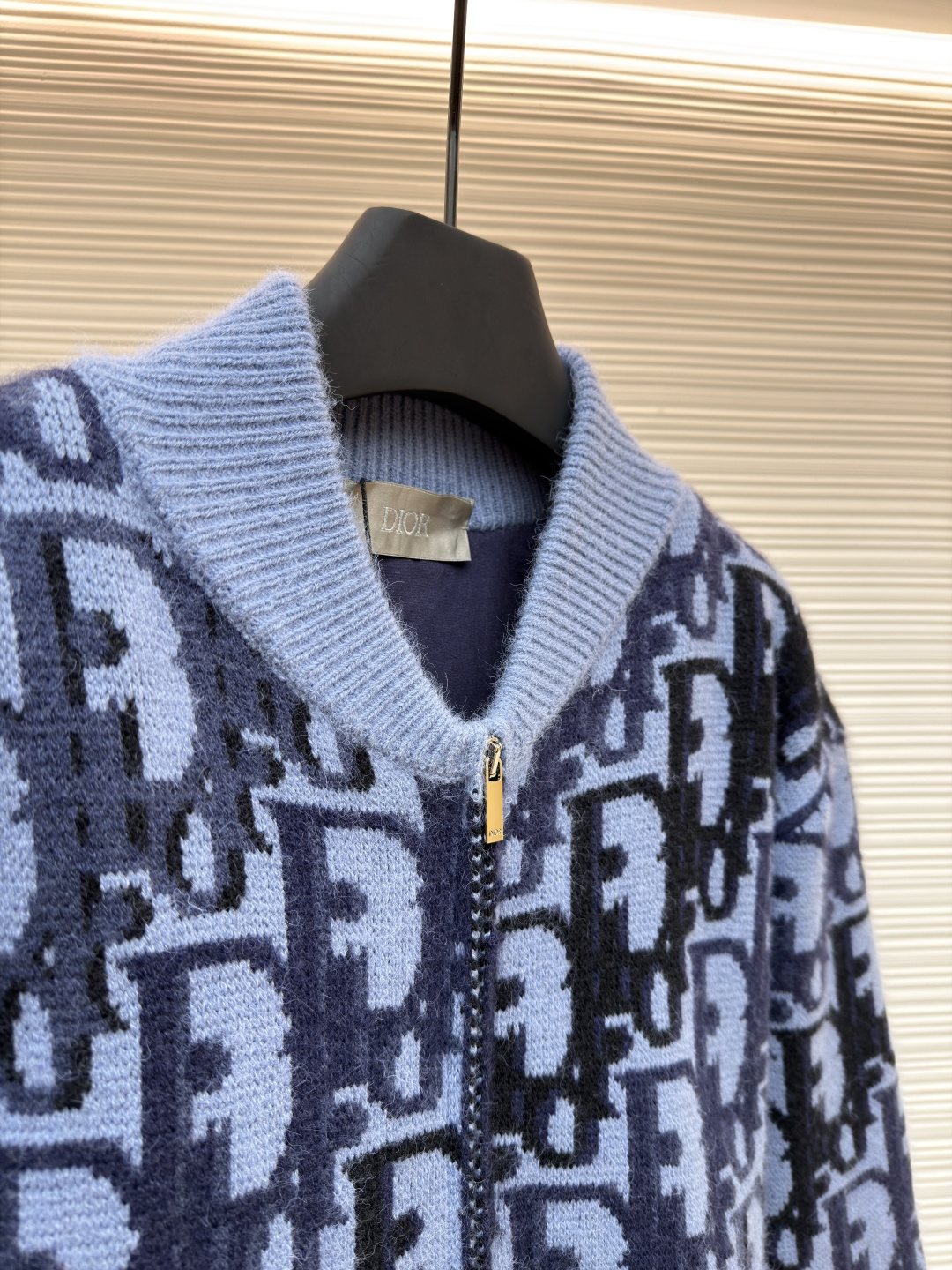 DIOR 迪奥 羊毛印花罗纹拉链针织衫 外套 长袖  蓝色