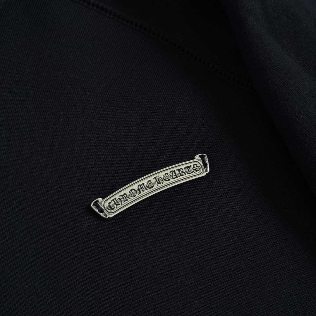 Chrome Hearts 克罗心 经典 刺绣 拉链卫衣 外套 长袖 黑色 前银色牌 后三十字架 A5  