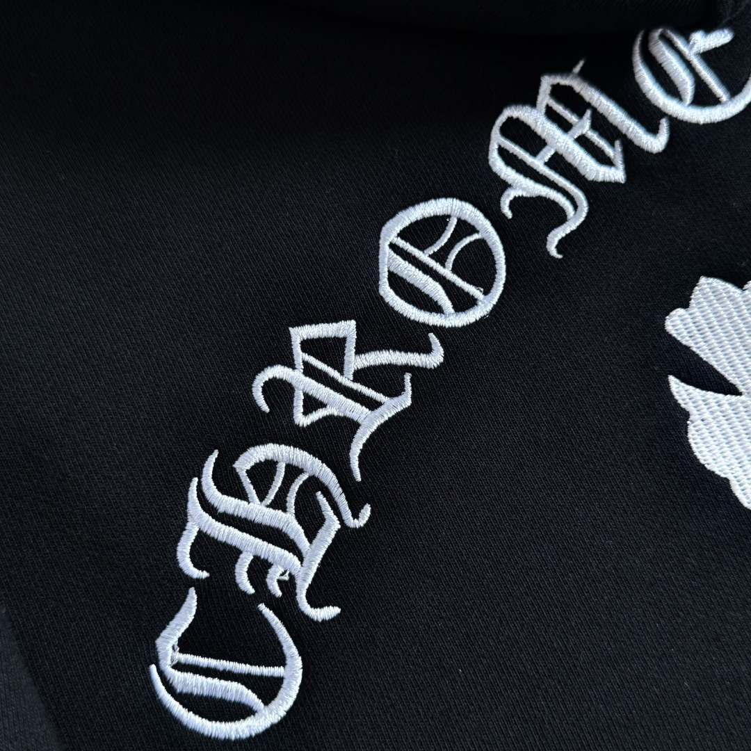 Chrome Hearts 克罗心 经典 刺绣 拉链卫衣 外套 长袖 黑色 前银色牌 后三十字架 A5  