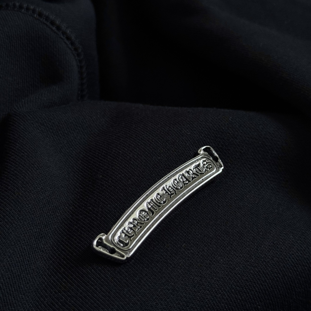 Chrome Hearts 克罗心 经典 刺绣 拉链卫衣 外套 长袖 黑色 前银色牌 后三十字架 A5  