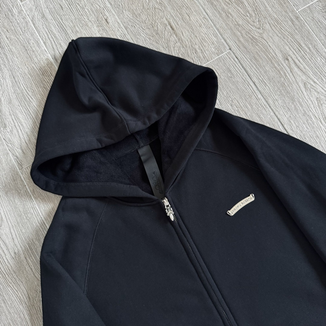 Chrome Hearts 克罗心 经典 刺绣 拉链卫衣 外套 长袖 黑色 前银色牌 后三十字架 A5  