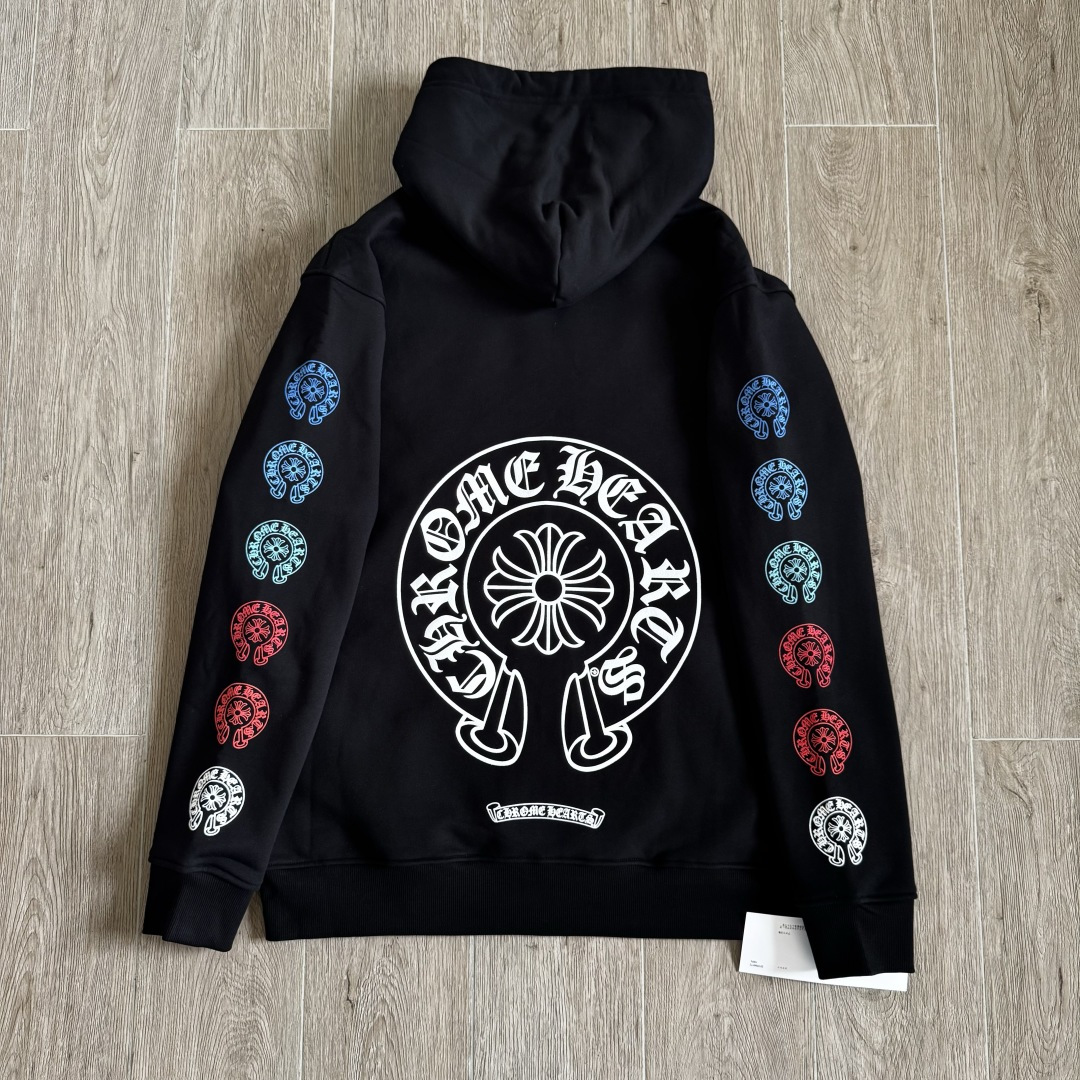 Chrome Hearts 克罗心 经典 印花 拉链卫衣 外套 长袖 男女同款 黑色 彩色花臂 马蹄  A5  