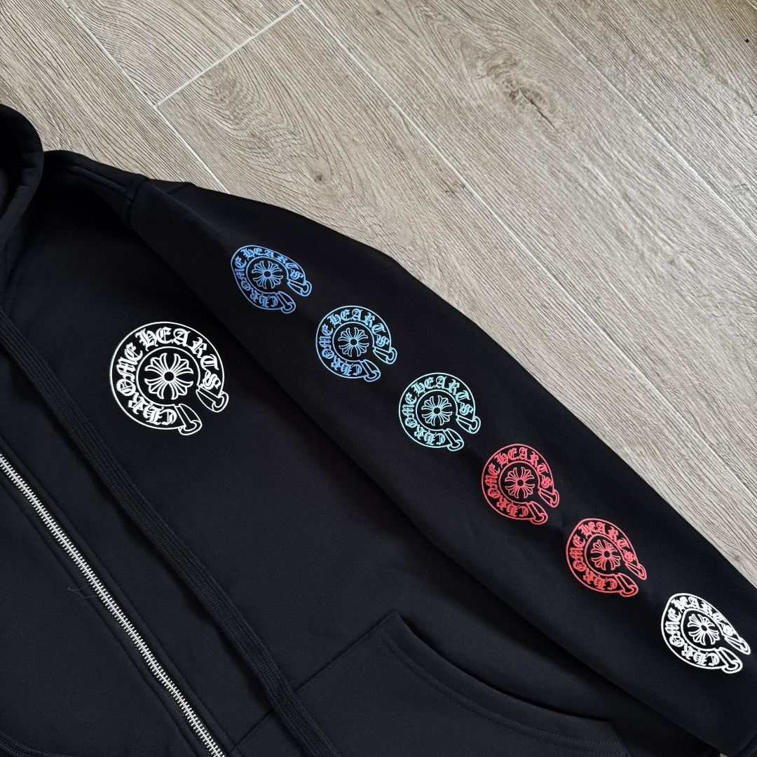 Chrome Hearts 克罗心 经典 印花 拉链卫衣 外套 长袖 男女同款 黑色 彩色花臂 马蹄  A5  