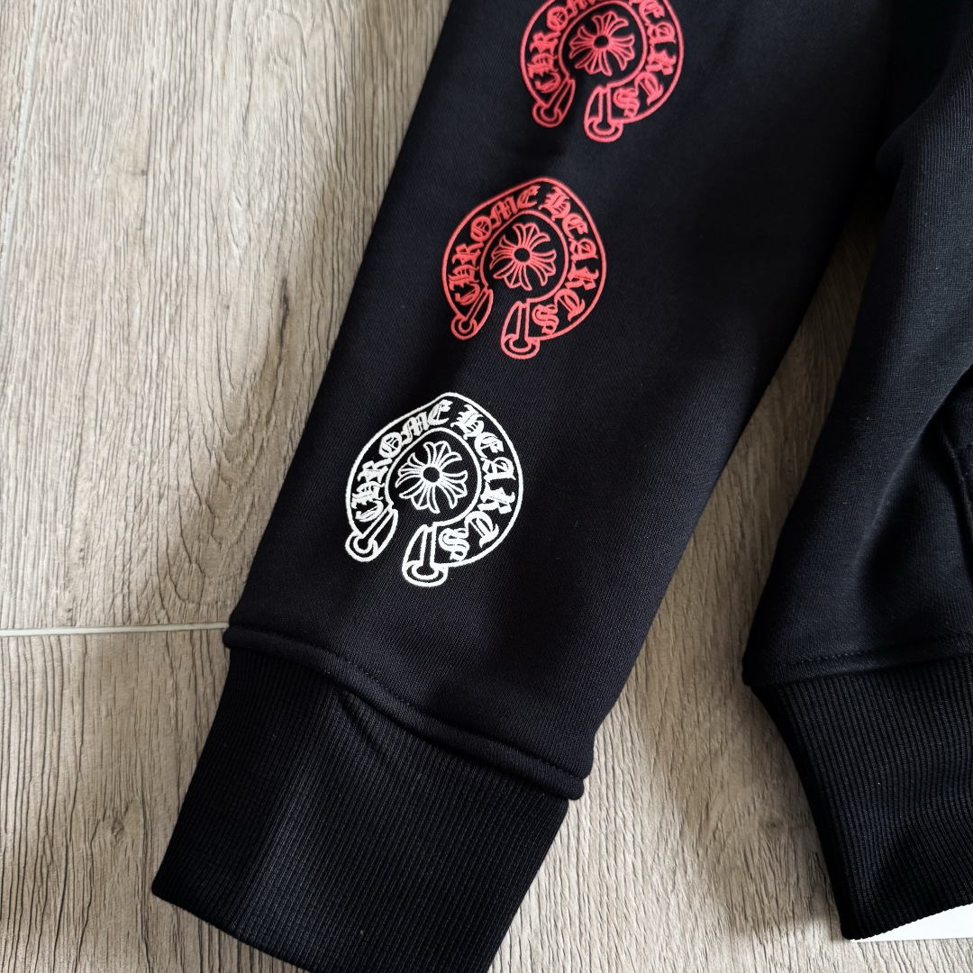Chrome Hearts 克罗心 经典 印花 拉链卫衣 外套 长袖 男女同款 黑色 彩色花臂 马蹄  A5  