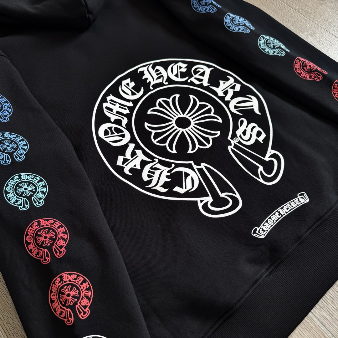 Chrome Hearts 克罗心 经典 印花 拉链卫衣 外套 长袖 男女同款 黑色 彩色花臂 马蹄  A5  