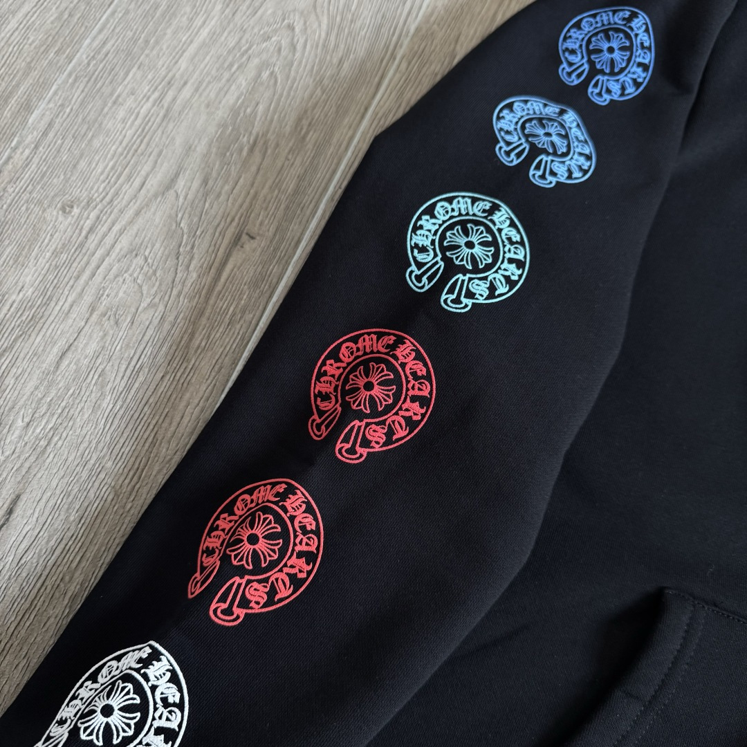 Chrome Hearts 克罗心 经典 印花 拉链卫衣 外套 长袖 男女同款 黑色 彩色花臂 马蹄  A5  