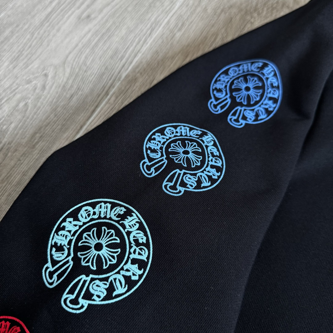 Chrome Hearts 克罗心 经典 印花 拉链卫衣 外套 长袖 男女同款 黑色 彩色花臂 马蹄  A5  