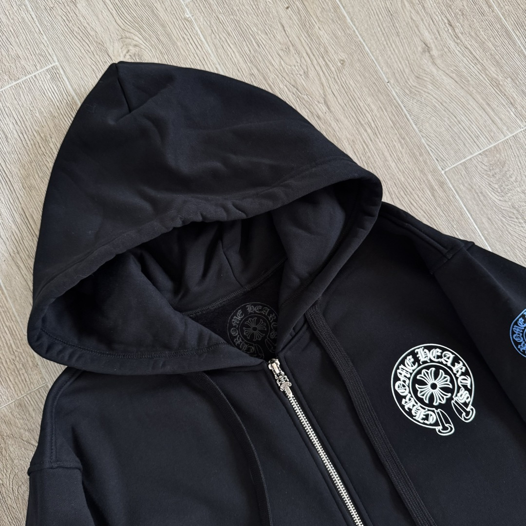 Chrome Hearts 克罗心 经典 印花 拉链卫衣 外套 长袖 男女同款 黑色 彩色花臂 马蹄  A5  
