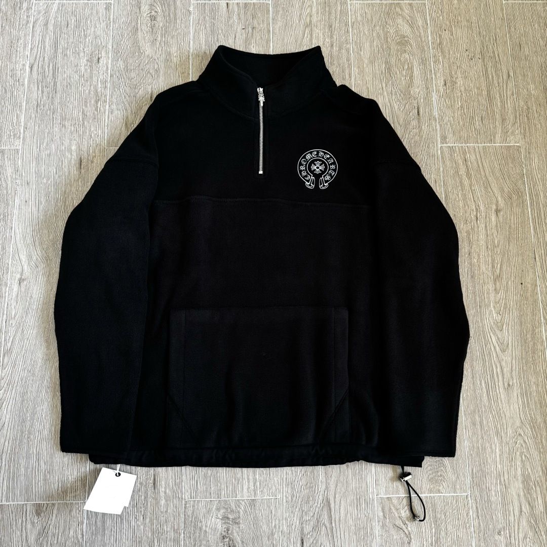 925纯银 Chrome Hearts 克罗心 经典 刺绣 半拉链卫衣 外套 长袖 男女同款  马蹄摇粒绒  黑色B0 CH-20232082