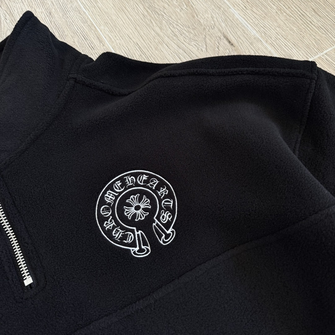 925纯银 Chrome Hearts 克罗心 经典 刺绣 半拉链卫衣 外套 长袖 男女同款  马蹄摇粒绒  黑色B0 CH-20232082