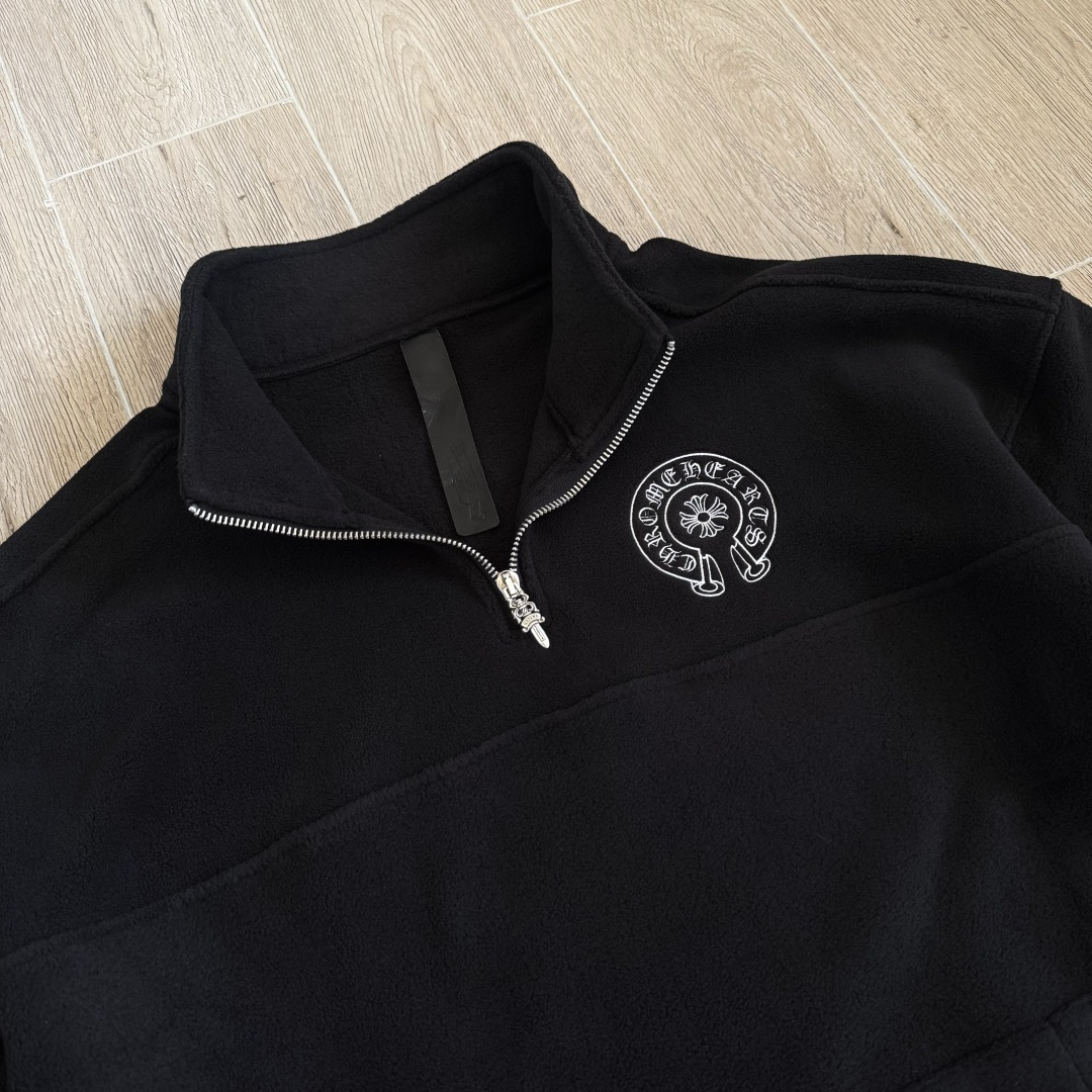 925纯银 Chrome Hearts 克罗心 经典 刺绣 半拉链卫衣 外套 长袖 男女同款  马蹄摇粒绒  黑色B0 CH-20232082