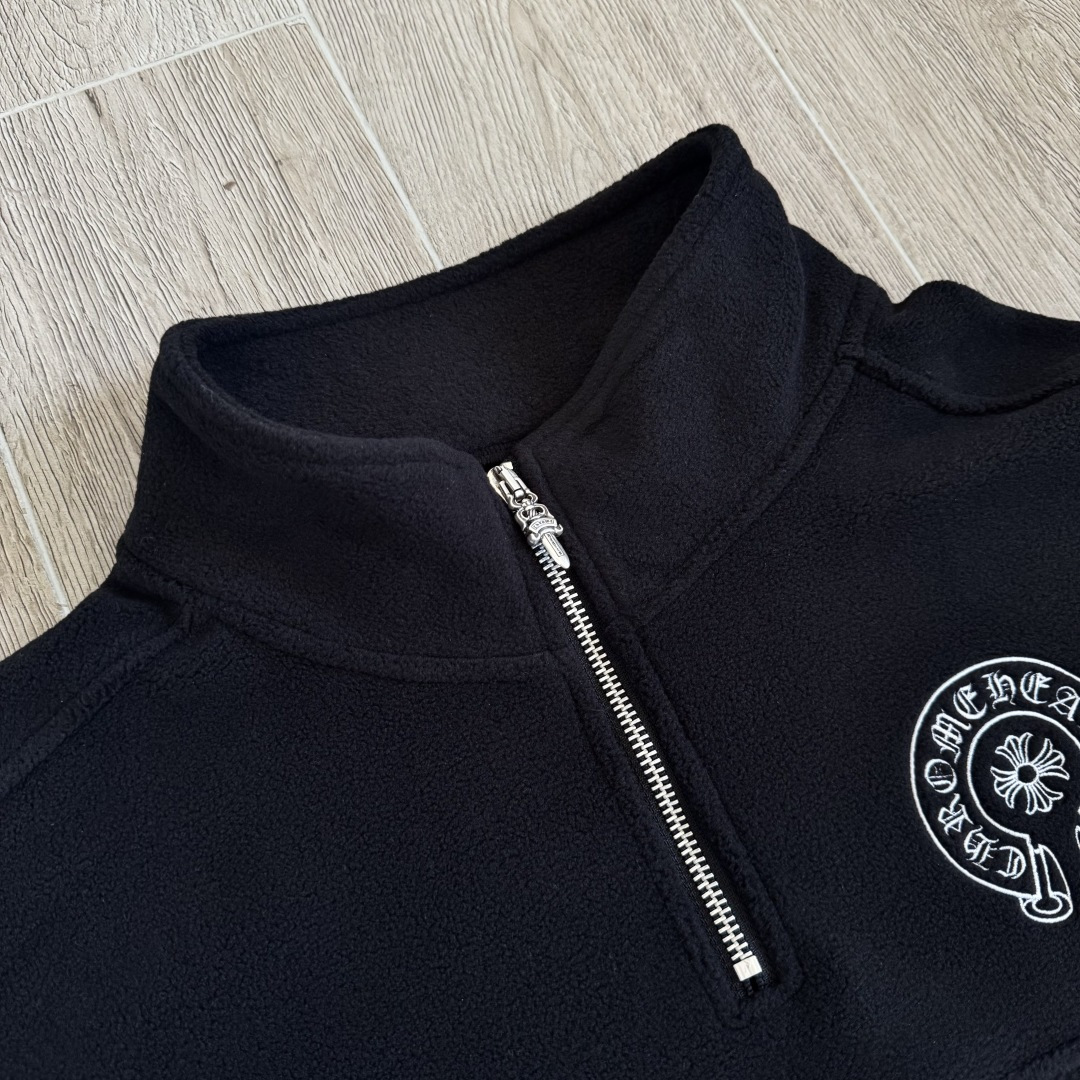 925纯银 Chrome Hearts 克罗心 经典 刺绣 半拉链卫衣 外套 长袖 男女同款  马蹄摇粒绒  黑色B0 CH-20232082