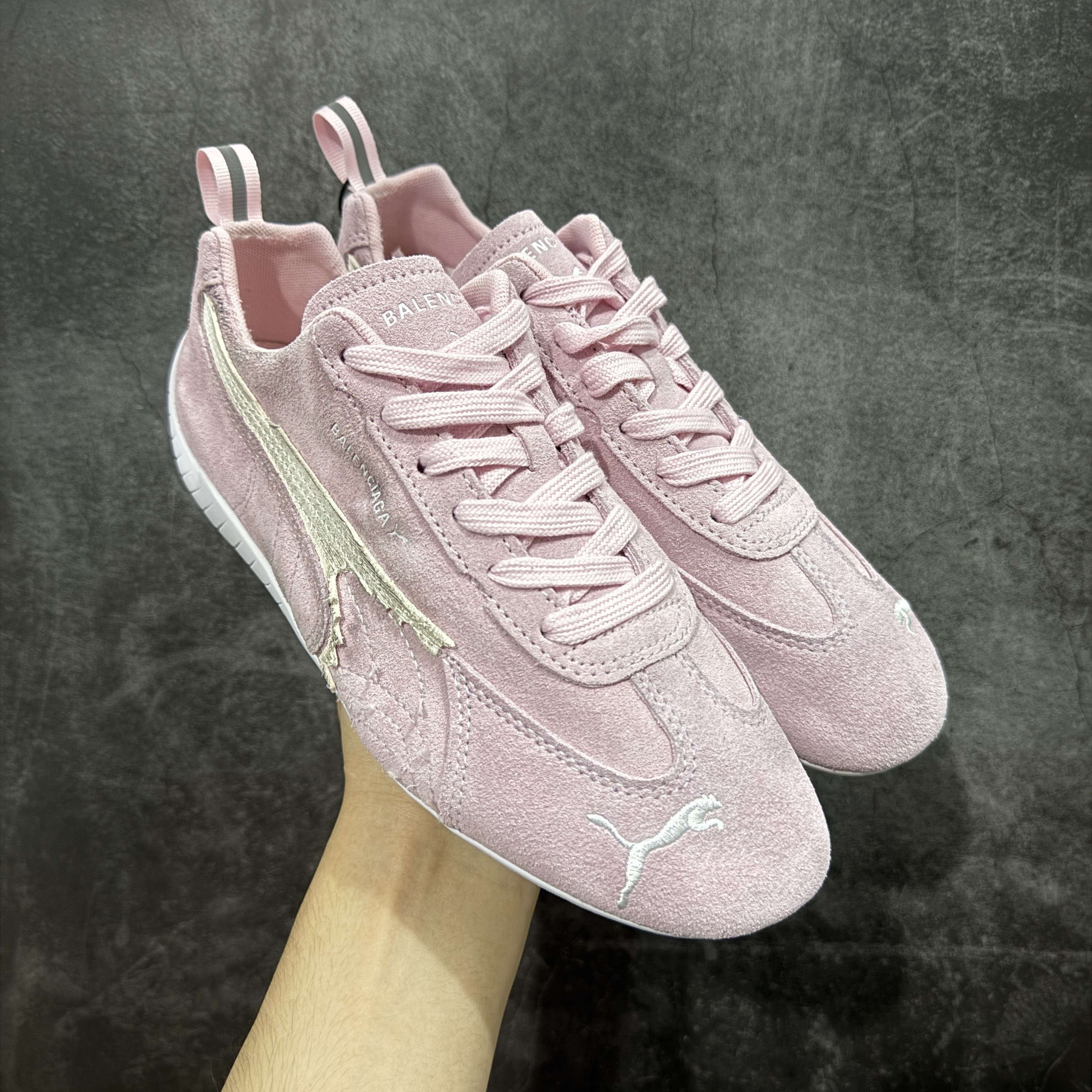 Balenciaga The Open Product x Puma Speedcat  低筒 做旧 系带 二层绒面皮防滑耐磨 低筒 舒适时尚 赛车 跑步鞋 休闲鞋 波鞋  粉色406519 07