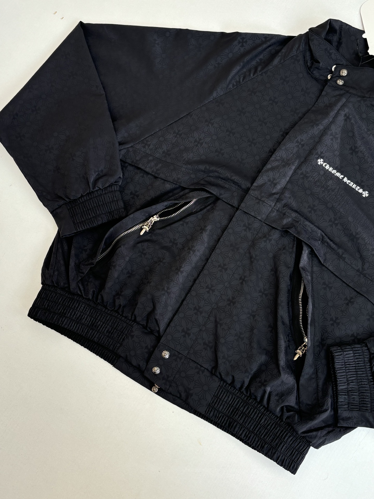 Chrome Hearts 克罗心 满印暗纹拉链外套 风衣  外套 夹克 长袖  黑色B0
