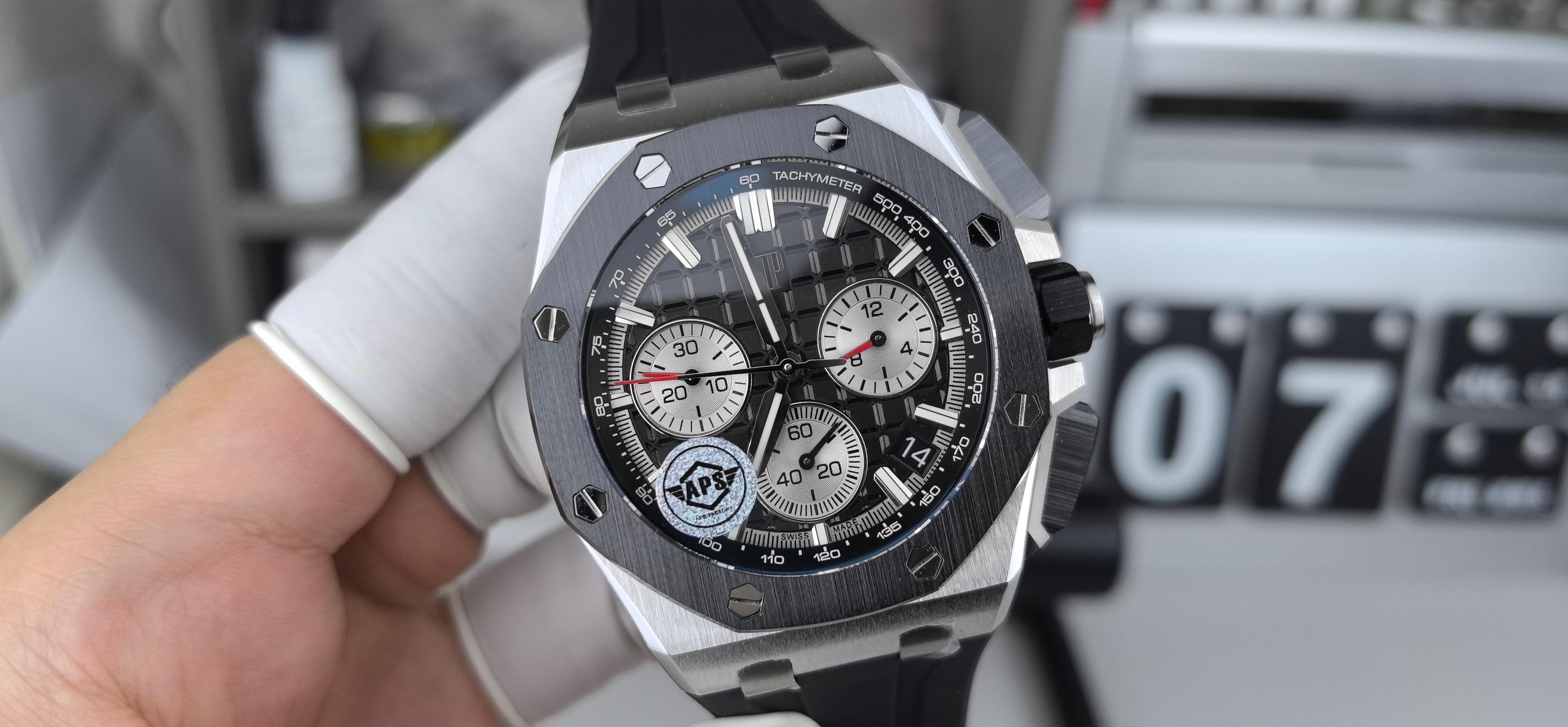 APS AUDEMARS PIGUET AP 爱彼 皇家橡树离岸型 自动机械机芯  100米防水 男表 瑞表  精钢表带 三眼计时 黑色 黑陶钢 26420SO OO A002CA 01