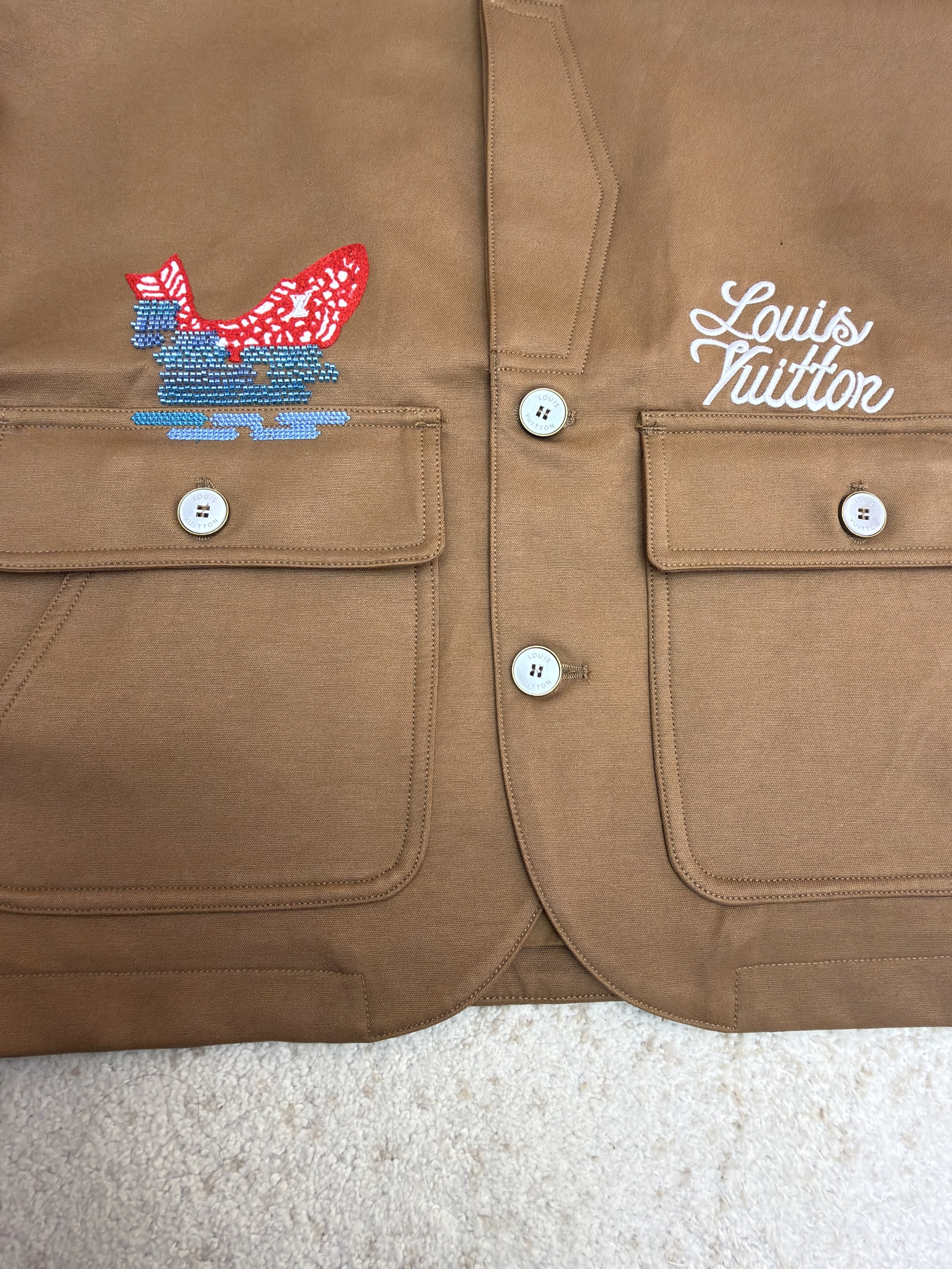 LOUIS VUITTON LV NIGO 路易威登   锦鲤 提花翻领夹克  长袖 外套 棕色C0 1AIMQN