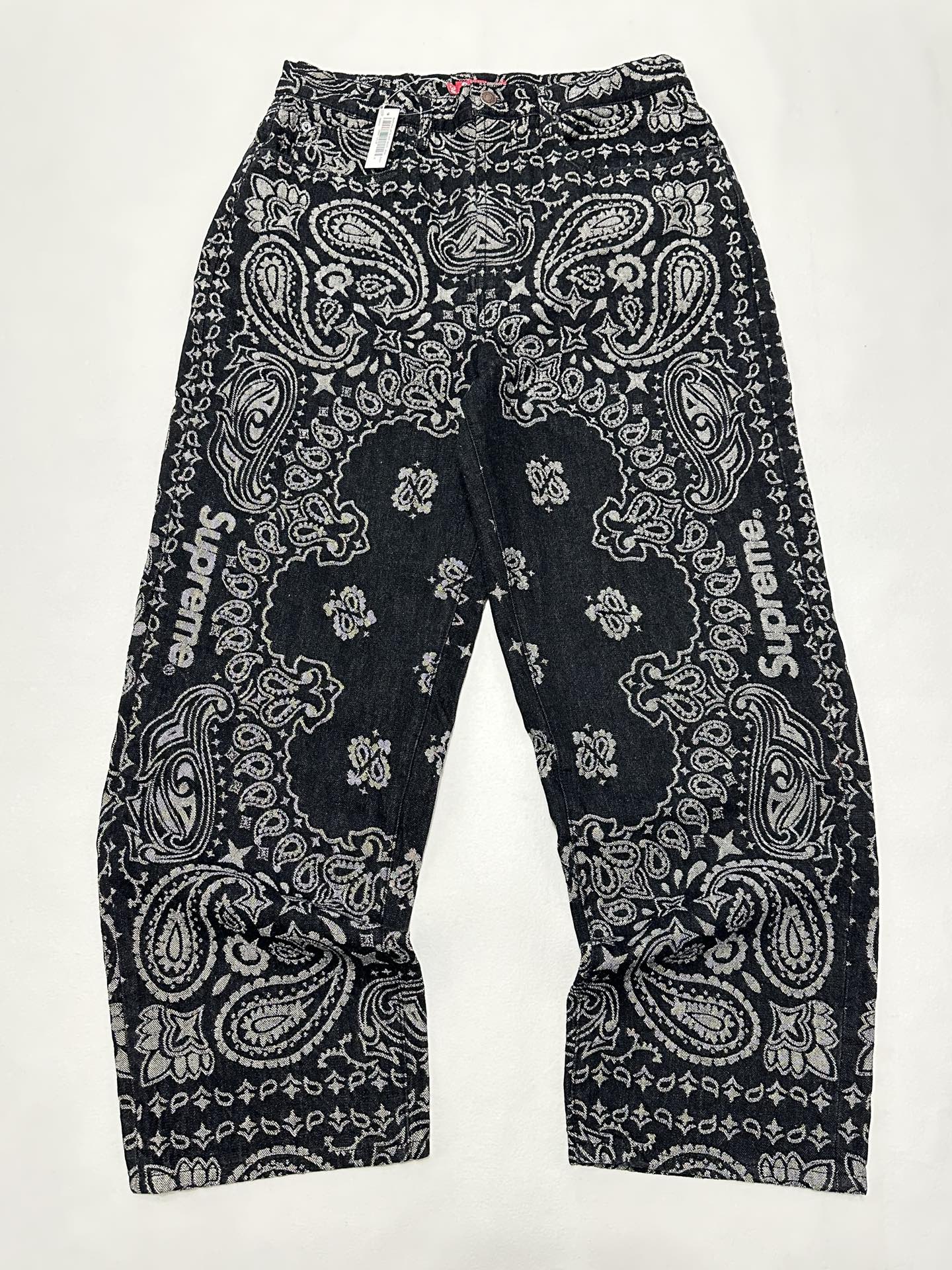 Supreme SS25 WEEK7 Bandana Jacquard Baggyjean 腰果花 编织 宽松 直筒 牛仔裤 男女同款 SUP-SS25-058
