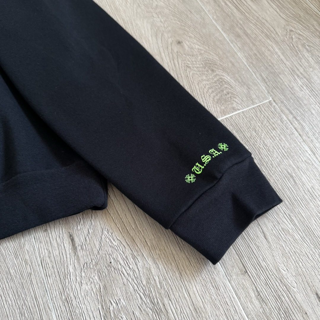 925纯银 Chrome Hearts Hoodie 克罗心 梵文 马蹄 连帽 卫衣 套头 外套  小羊皮荧光绿B0 