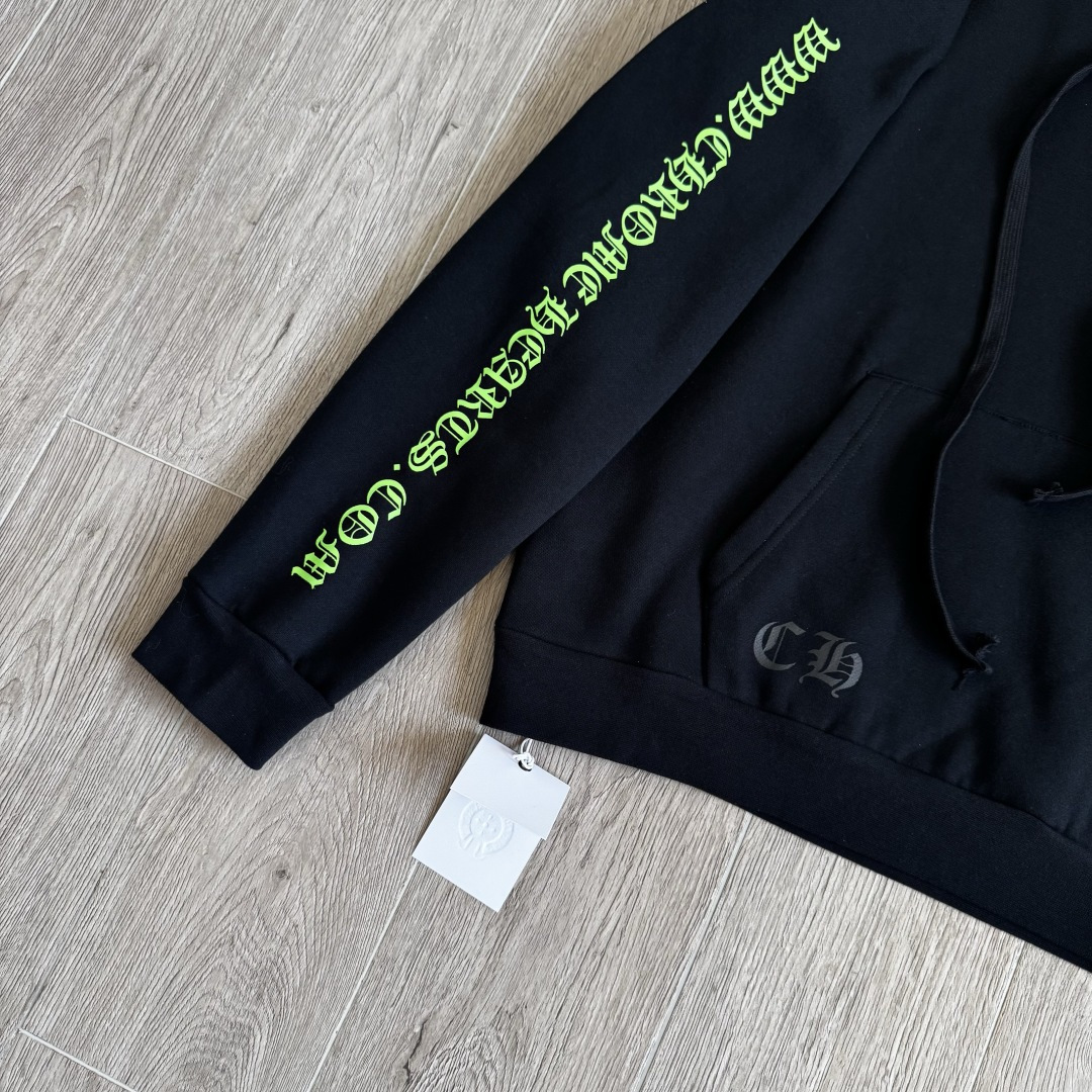 925纯银 Chrome Hearts Hoodie 克罗心 梵文 马蹄 连帽 卫衣 套头 外套  小羊皮荧光绿B0 