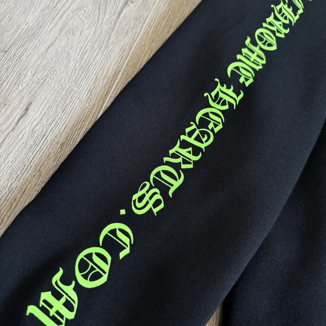 925纯银 Chrome Hearts Hoodie 克罗心 梵文 马蹄 连帽 卫衣 套头 外套  小羊皮荧光绿B0 