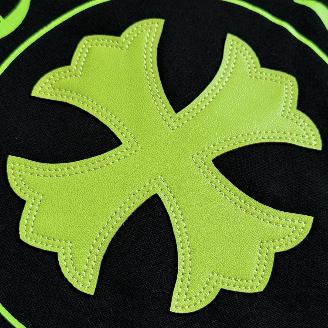 925纯银 Chrome Hearts Hoodie 克罗心 梵文 马蹄 连帽 卫衣 套头 外套  小羊皮荧光绿B0 