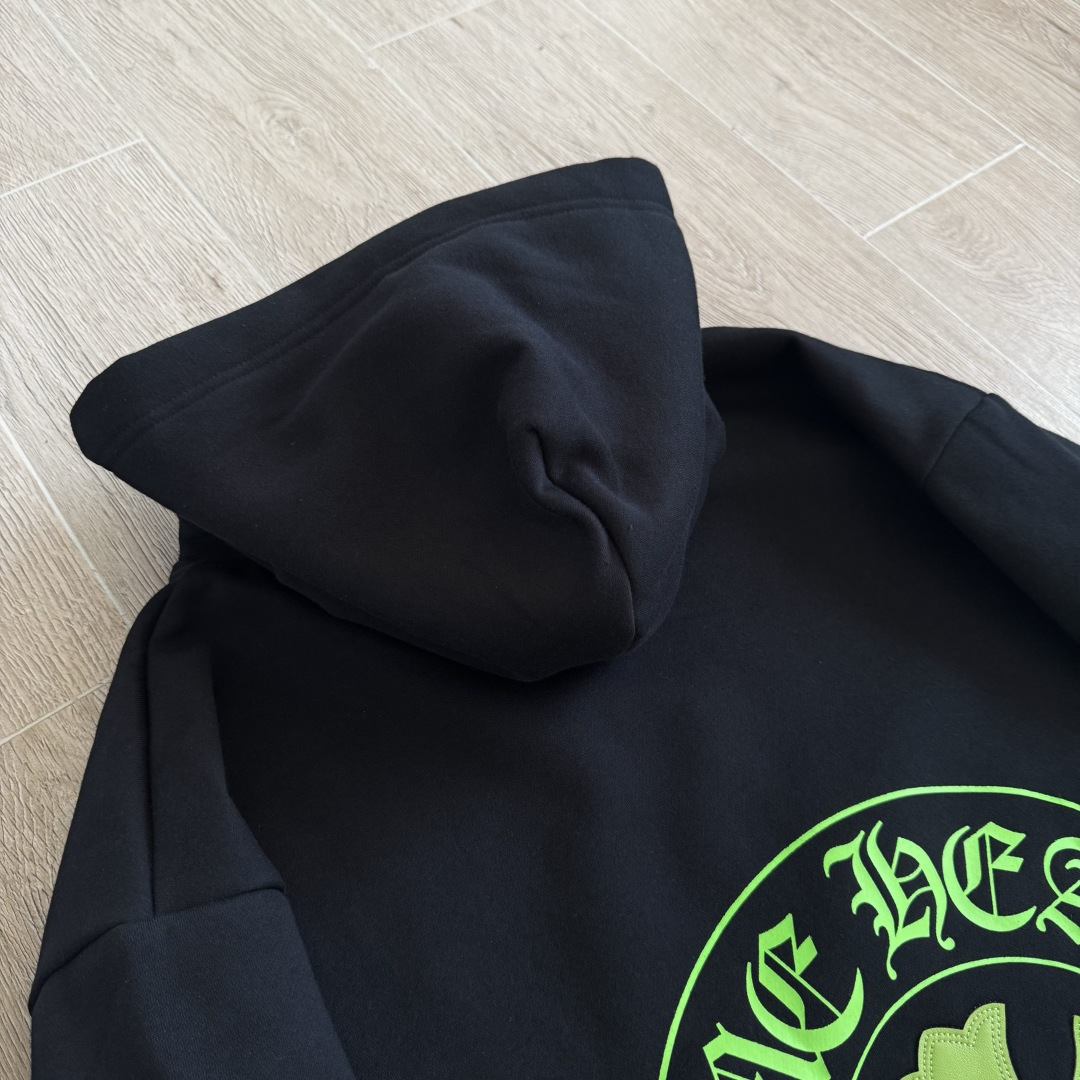 925纯银 Chrome Hearts Hoodie 克罗心 梵文 马蹄 连帽 卫衣 套头 外套  小羊皮荧光绿B0 