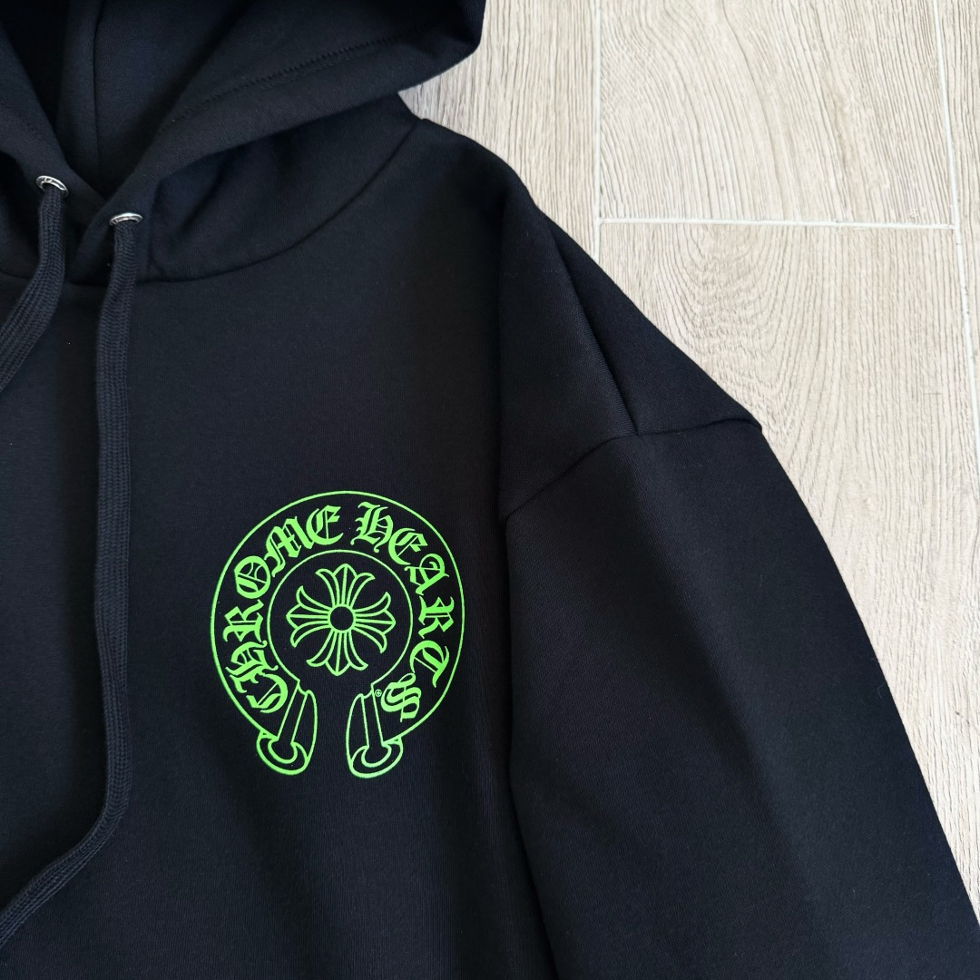 925纯银 Chrome Hearts Hoodie 克罗心 梵文 马蹄 连帽 卫衣 套头 外套  小羊皮荧光绿B0 