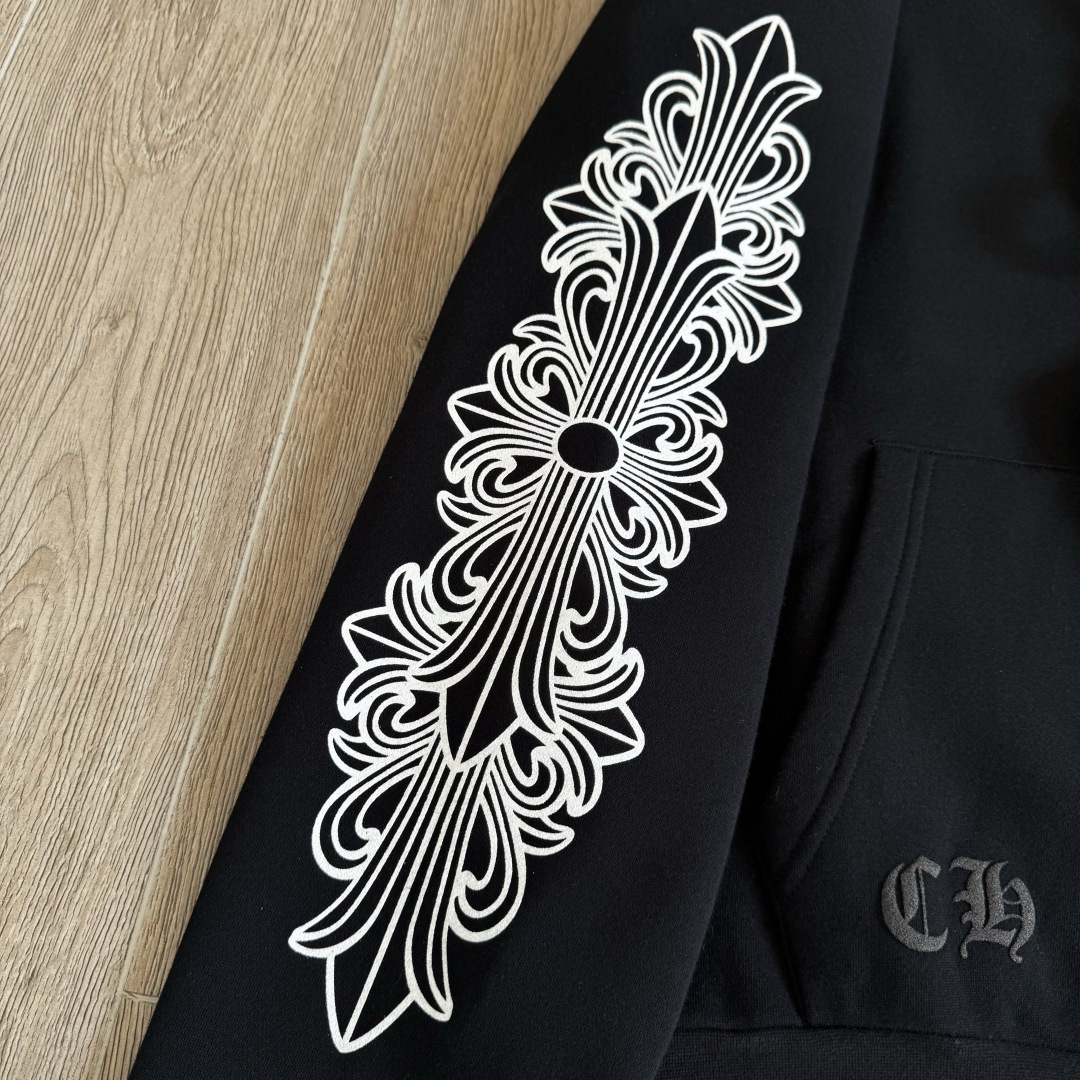 Chrome Hearts 克罗心 经典马蹄  花臂 连帽卫衣 套头  黑色 A5 CH-SANFEN