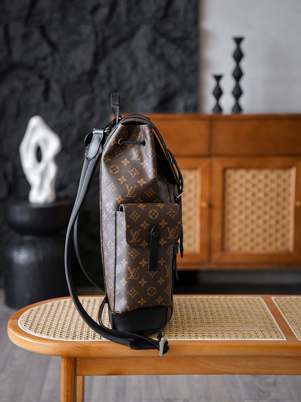  AS LOUIS VUITTON CHRISTOPHER 全钢五金 经典老花 印花 锁扣 涂层帆布 双肩包 棕色 M43735