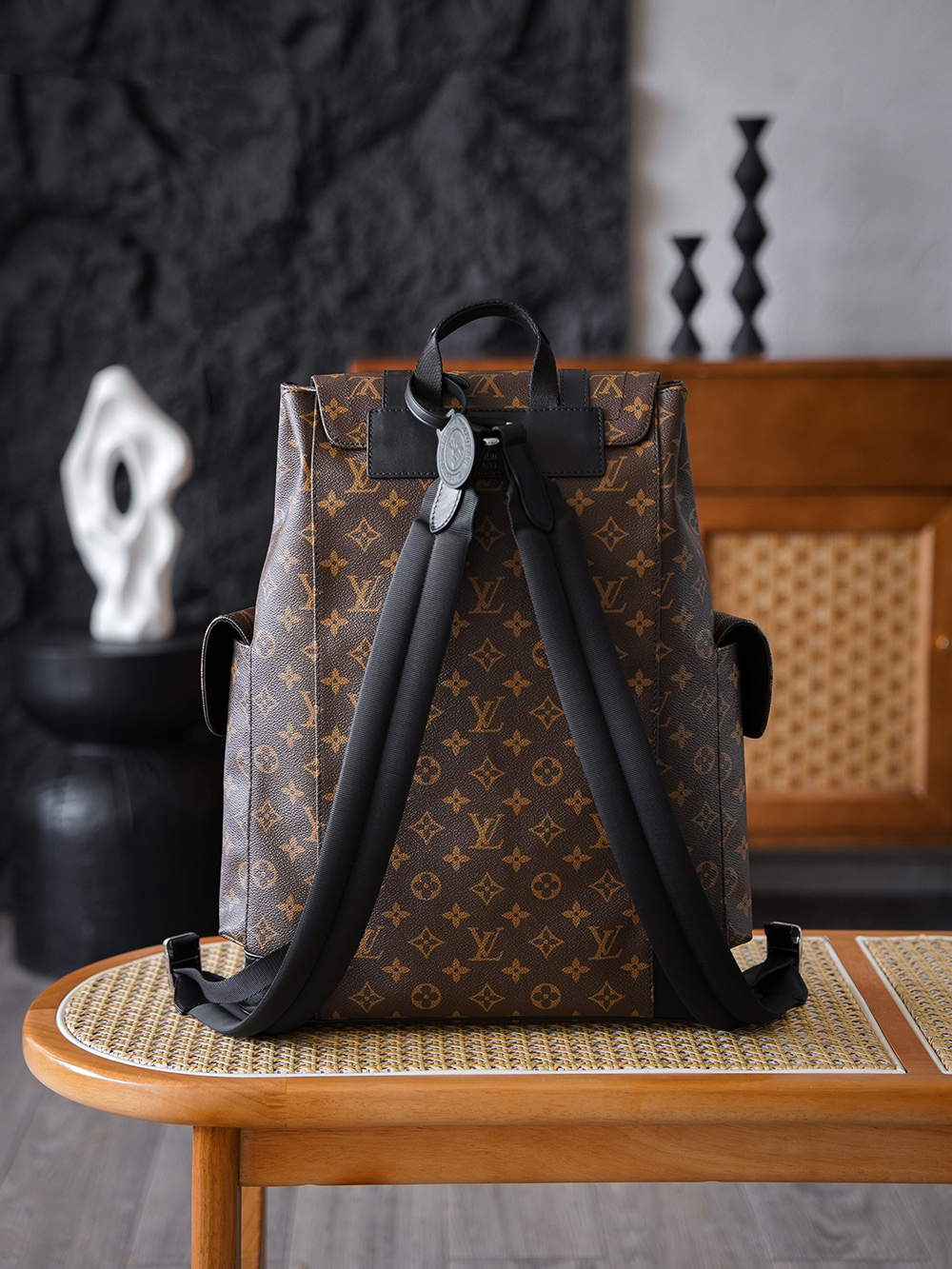  AS LOUIS VUITTON CHRISTOPHER 全钢五金 经典老花 印花 锁扣 涂层帆布 双肩包 棕色 M43735