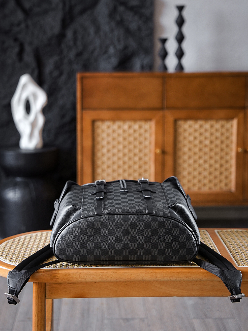 AS LOUIS VUITTON CHRISTOPHER 全钢五金 经典老花 印花 锁扣 涂层帆布 双肩包 格子黑色 N41379