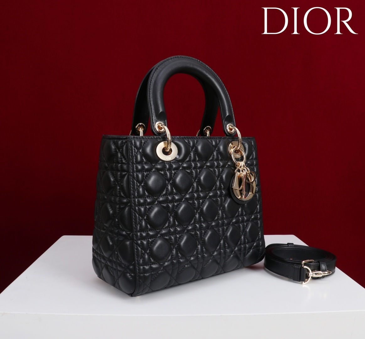 DIOR 迪奥 Lady可调节可拆卸肩带 刺绣拼牛皮革 托特包Tote包购物袋单肩斜挎手提包 小号 女款 蓝色 蓝色 M1325CZBB-M928