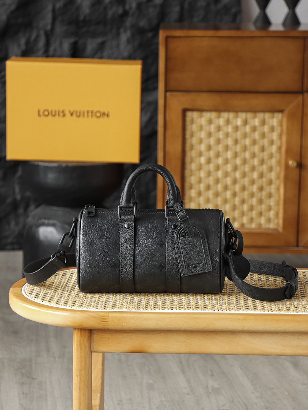 25CM AS LOUIS VUITTON KEEPALL 全钢五金 经典老花 印花 锁扣 涂层帆布  旅行包 黑色A2 M28369