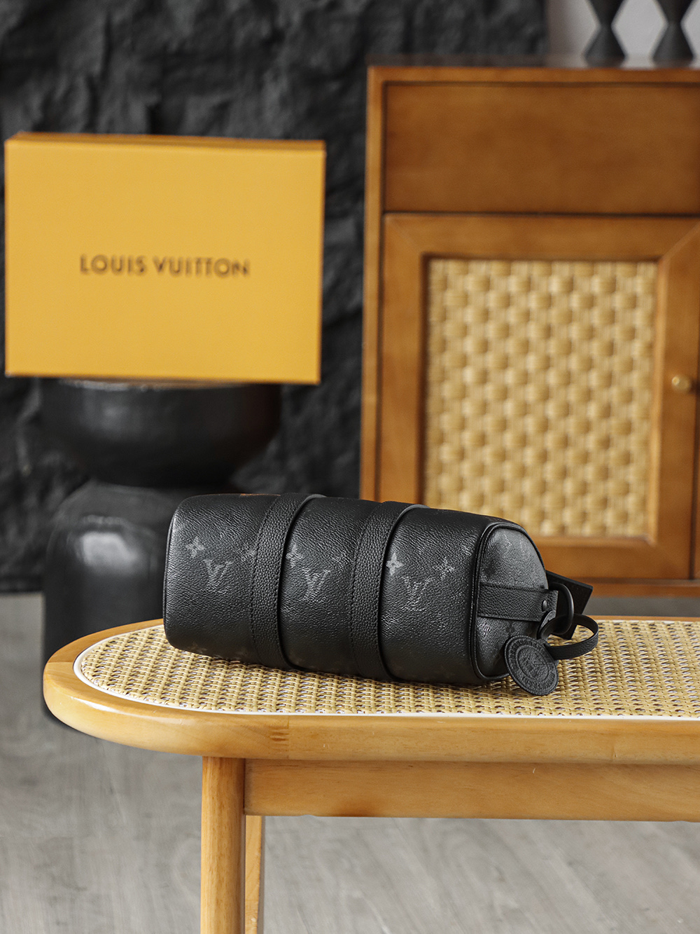 25CM AS LOUIS VUITTON KEEPALL 全钢五金 经典老花 印花 锁扣 涂层帆布  旅行包 黑色A2 M28369