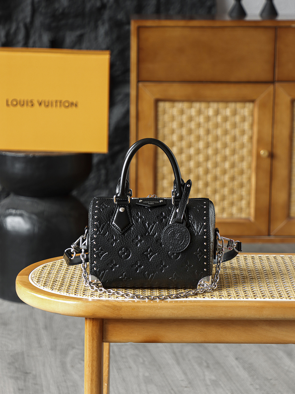 AS LOUIS VUITTON SPEEDY TRUNK 20 全钢五金 经典老花 印花 锁扣 涂层帆布  单肩手提   黑色A2 M27921