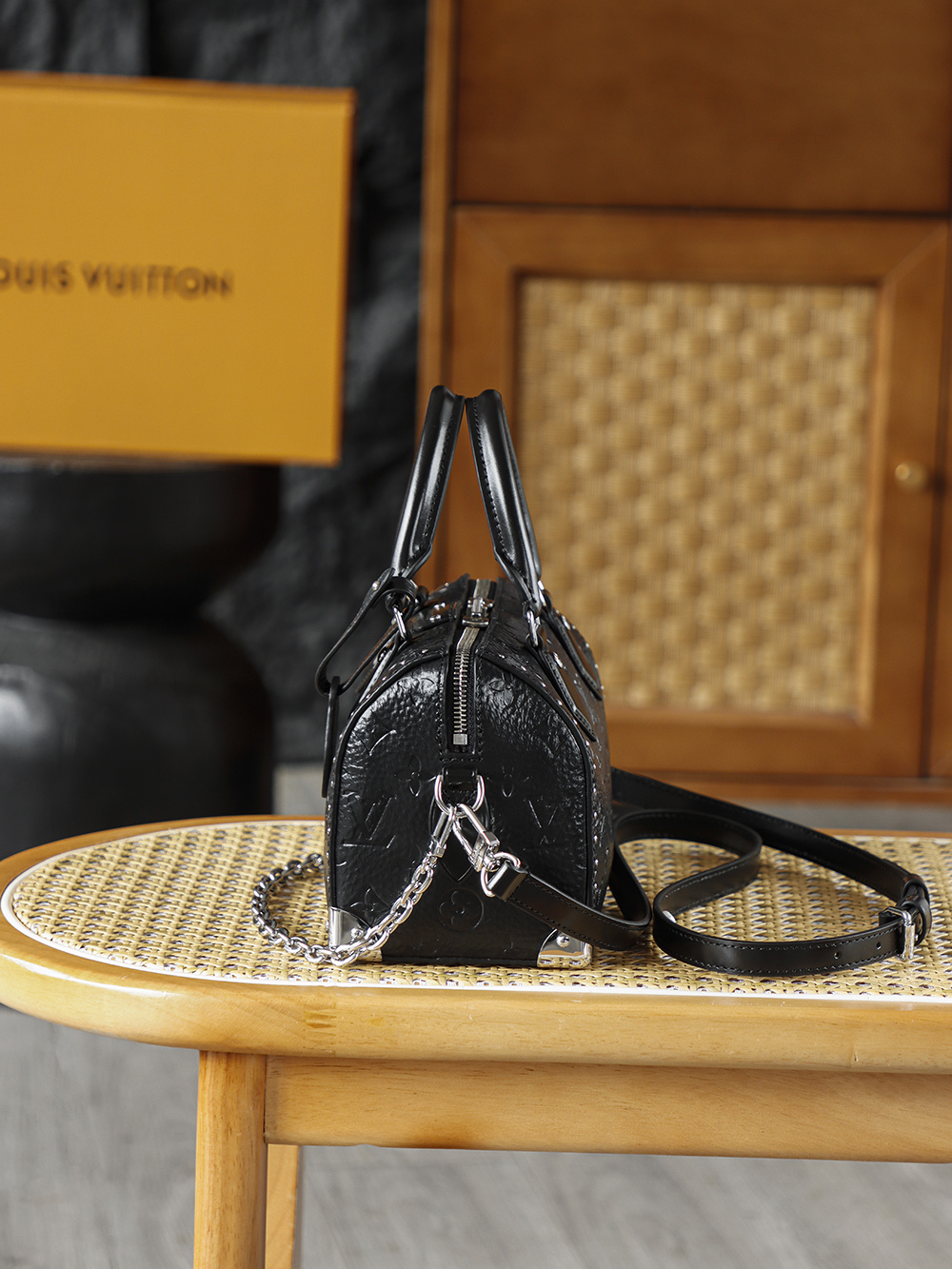 AS LOUIS VUITTON SPEEDY TRUNK 20 全钢五金 经典老花 印花 锁扣 涂层帆布  单肩手提   黑色A2 M27921