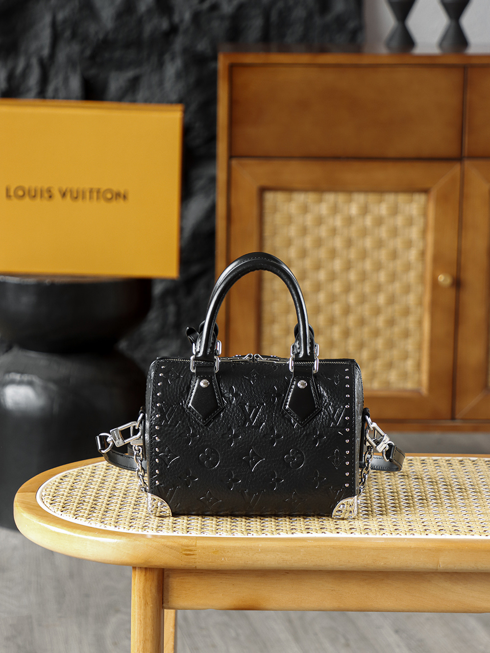 AS LOUIS VUITTON SPEEDY TRUNK 20 全钢五金 经典老花 印花 锁扣 涂层帆布  单肩手提   黑色A2 M27921