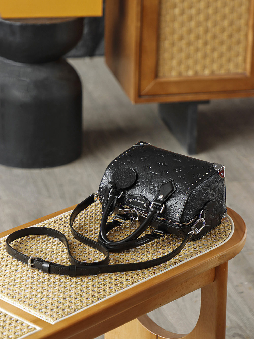 AS LOUIS VUITTON SPEEDY TRUNK 20 全钢五金 经典老花 印花 锁扣 涂层帆布  单肩手提   黑色A2 M27921