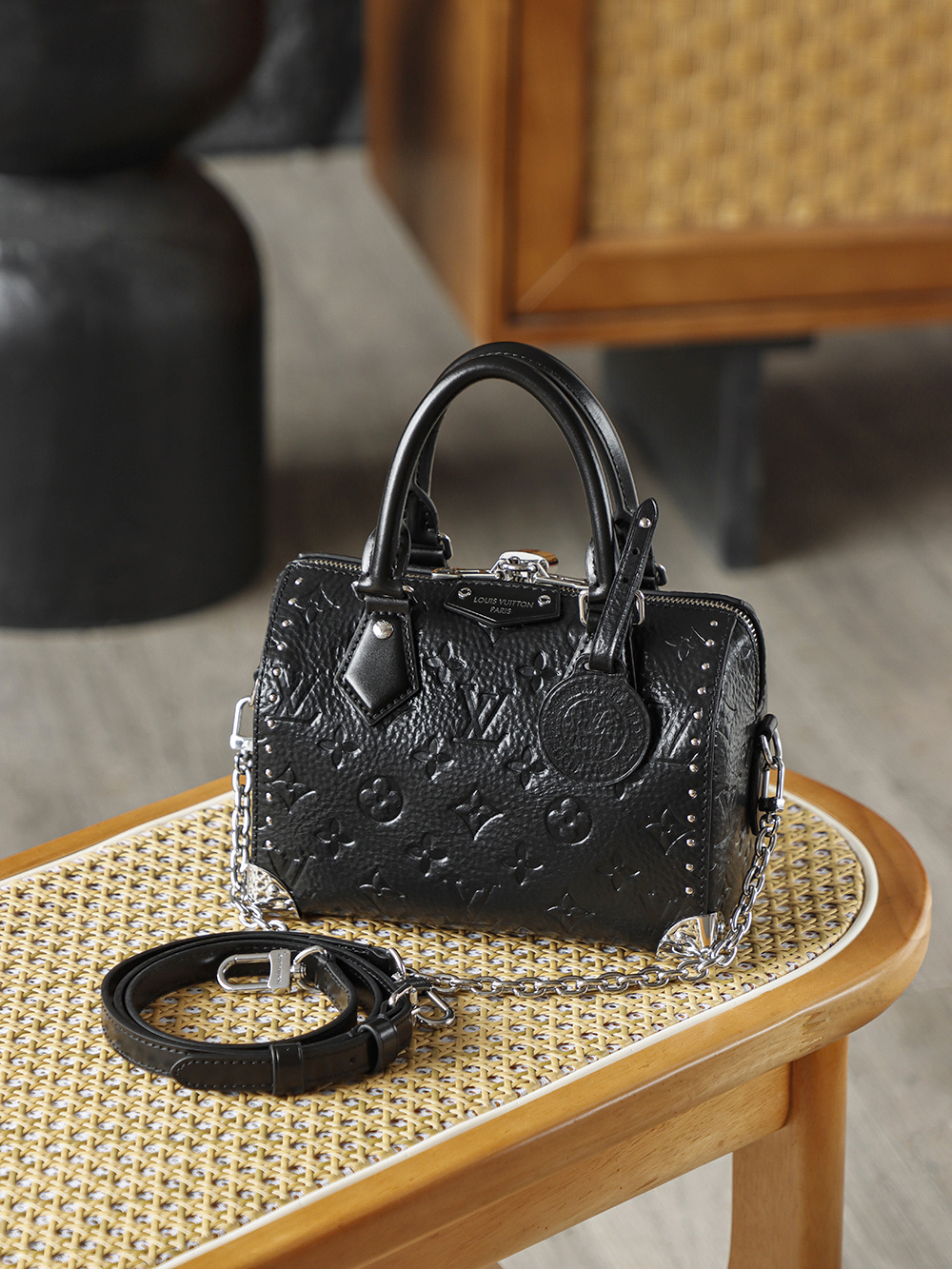 AS LOUIS VUITTON SPEEDY TRUNK 20 全钢五金 经典老花 印花 锁扣 涂层帆布  单肩手提   黑色A2 M27921