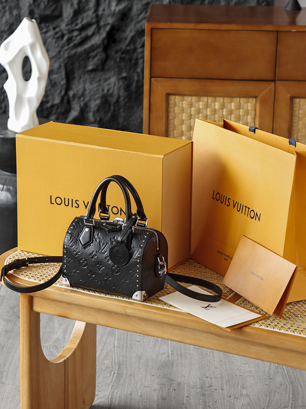AS LOUIS VUITTON SPEEDY TRUNK 20 全钢五金 经典老花 印花 锁扣 涂层帆布  单肩手提   黑色A2 M27921