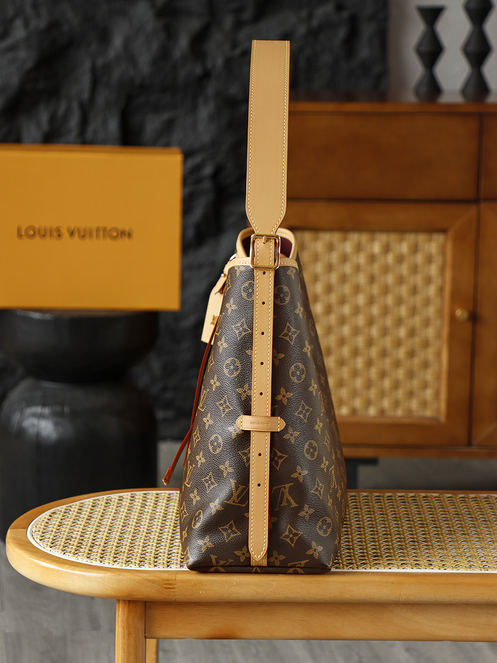 LOUIS VUITTON Carryall MM 经典老花满印涂层帆布拼牛皮饰边 子母包 单肩包 手提包 腋下包 女款 中号 棕色 M46197