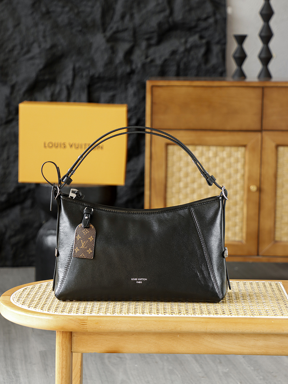 AS LOUIS VUITTON CARRYALL EAST WEST 全钢五金 经典老花 印花 拉链 涂层帆布  腋下单肩包  黑色A0 M28160